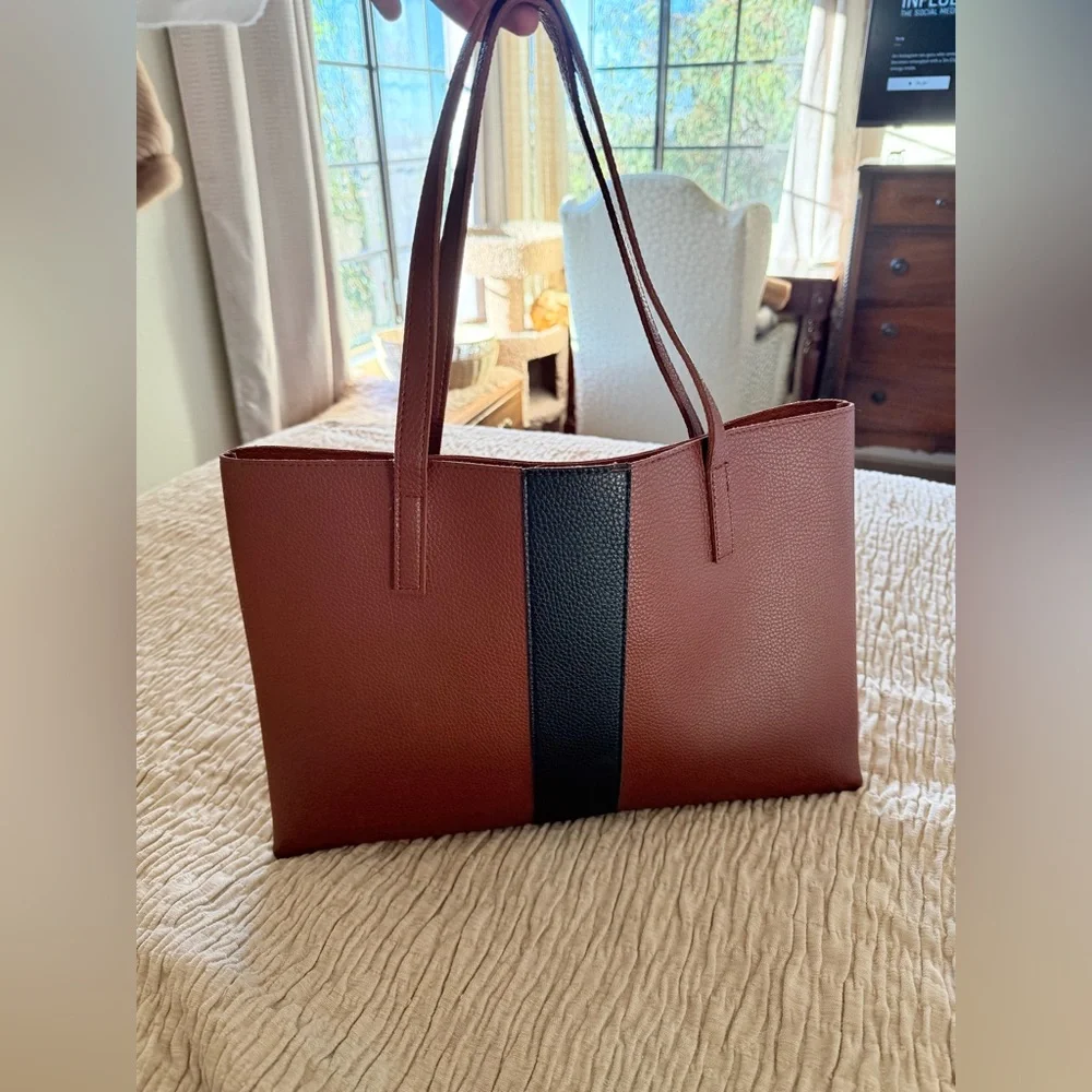 Vince Camuto Luck Tote - Brown + Black Minimalist Laptop Tote